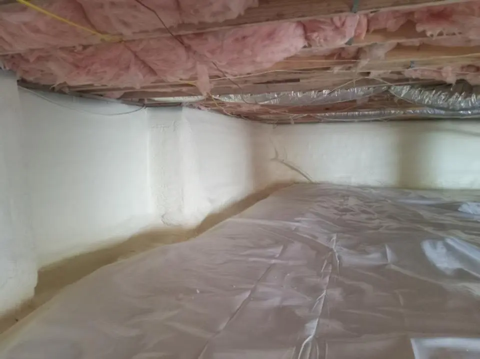 Crawl space encapsulation with closed-cell spray foam for Attic Insulation in Busti